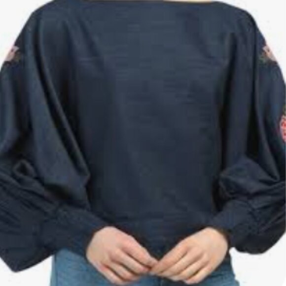 Nanette Lepore  Dolman Blue Denim Cotton Bubble Sleeve Top Size Medium - Picture 9 of 9